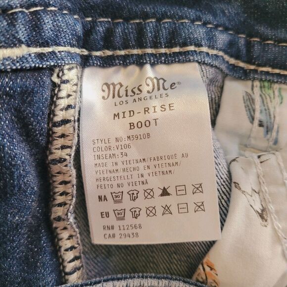 Miss Me Womens Boot Cut Jeans Size 31 Mid Rise Blue Embroidered Western Aztec - Picture 5 of 10